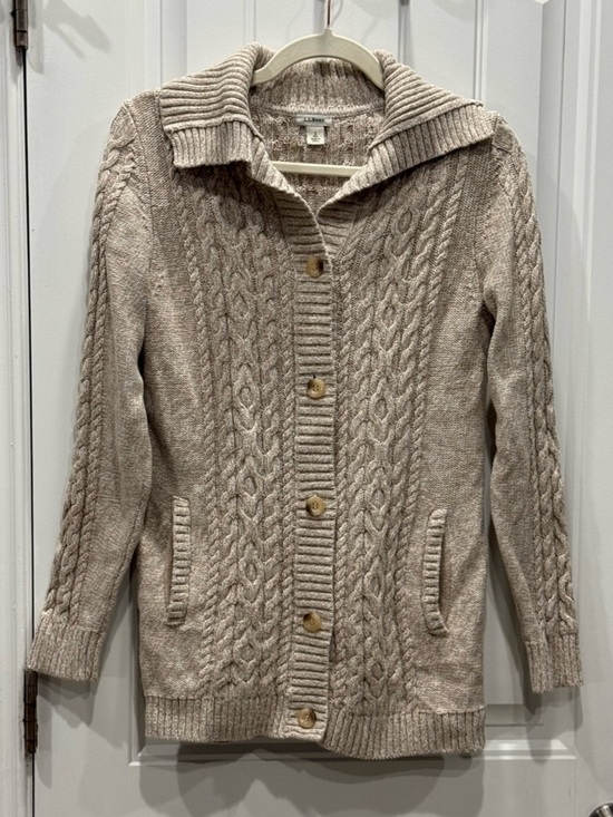 L.L. Bean Sweaters - L.L.Bean Women’s Size Small Beige Button Front Cable Cardigan Sweater EUC